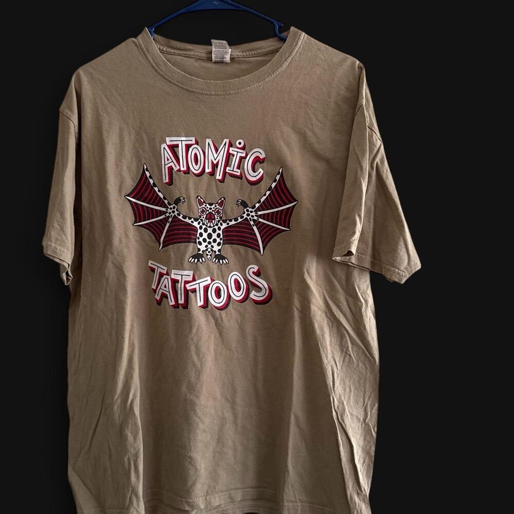 Tan atomic tattoos t shirt with